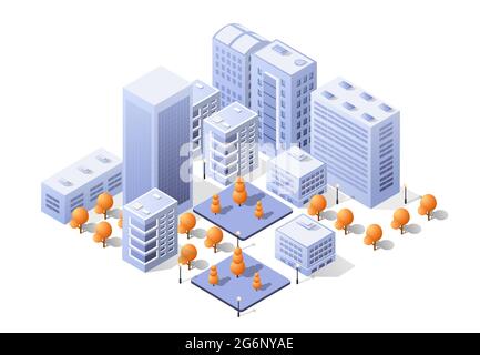 Isometric vector downtown skyscraper illustration of a modern Stock Vector