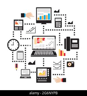 Set images of personal computer and monitor Stock Vector