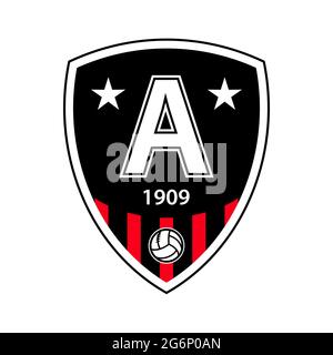 Football club emblem template for souvenir products. Logo with founding date, soccer ball and club colors. Vector illustration. Stock Vector