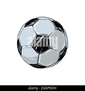 Drawing of an old leather socker ball. Isolated on white for printing souvenirs and advertising. Vector illustration. Stock Vector