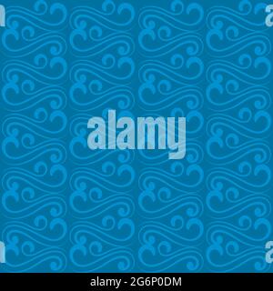 sea pattern, an ornament of waves on a blue background. Vector illustration Stock Vector