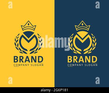 abstract and luxury crown logo design with A and M initials in gold color. Stock Vector