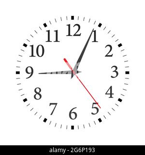 Modern wall clock with Arabic numerals minimalist style. Stock Vector