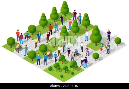 Isometric Park city walking holidaymakers joyful people Stock Vector ...