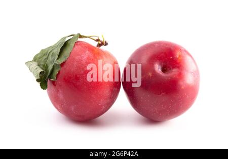 Ripe Plums Isolated on a White Background Stock Photo