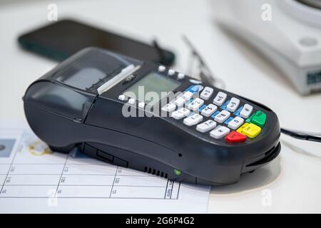 Credit card machine isolated on white background Stock Photo