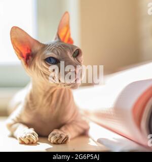 Light pink colored Don Sphynx cat Stock Photo