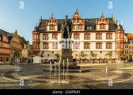 Monument of Prince Albert of Saxe-Coburg and Gotha in front of the Town House of Coburg, Germany Stock Photo