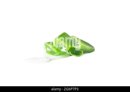 Fresh organic aloe vera slices isolated on white background. Herbal medical plant concept. Selective focus Stock Photo