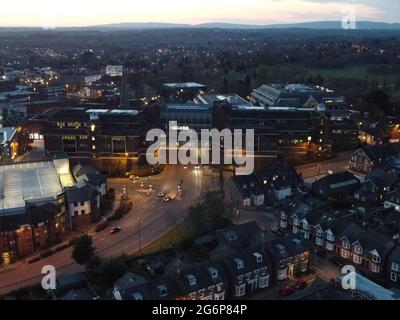 Aerial View of Horsham Town Centre, with the Royal Sun Alliance Building in view. Stock Photo