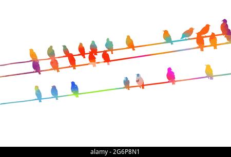 Multicolored Birds on wires. Vector illustration Stock Vector Image ...