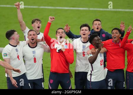 London, England. 7th July, 2021.DECLAN RICE JORDAN HENDERSON, JOHN STONES, CONOR COADY, HARRY MAGUIRE, BEN WHITE, BUKAYO SAKA, JUDE BELLINGHAM, ENGLAND V DENMARK, 2021 Credit: Allstar Picture Library Ltd/Alamy Live News Stock Photo