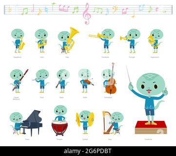 A set of Snake boy on classical music performances.It's vector art so it's easy to edit. Stock Vector