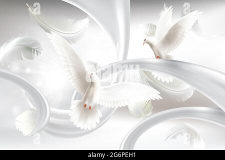 3d wallpaper of white pigeon, 3d illustration Stock Photo