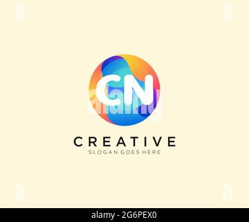 CN initial logo With Colorful Circle template Stock Vector