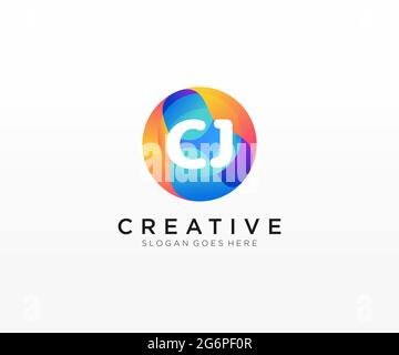 CJ initial logo With Colorful Circle template Stock Vector