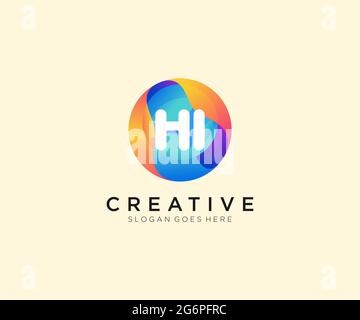 HI initial logo With Colorful Circle template Stock Vector