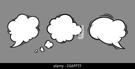 Cloud speech bubbles in comic style. Speech bubble for messages isolated in grey background. Handdrawn vector illustration Stock Vector