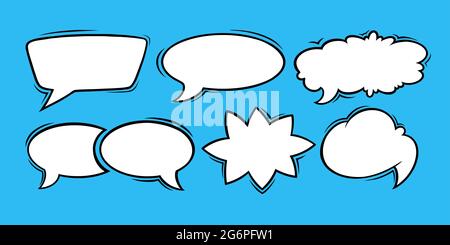 Speech bubbles for comments and messages. Set of speech boxes isolated in blue background. Handdrawn vector illustration Stock Vector