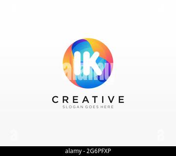 IK initial logo With Colorful Circle template Stock Vector