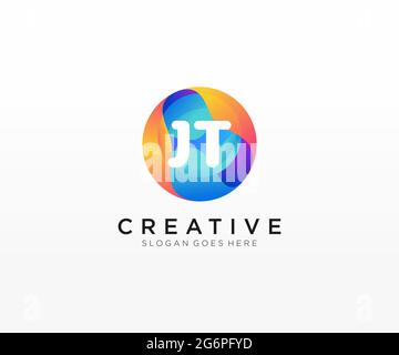 JT initial logo With Colorful Circle template Stock Vector