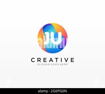 JU initial logo With Colorful Circle template Stock Vector