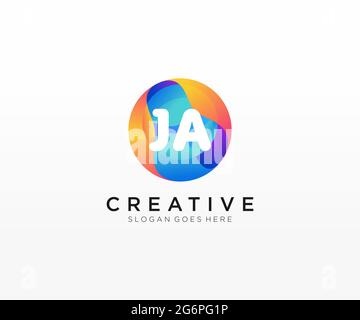 JA initial logo With Colorful Circle template Stock Vector