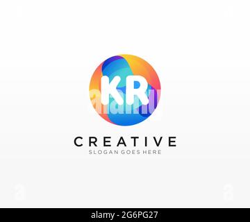 KR initial logo With Colorful Circle template Stock Vector