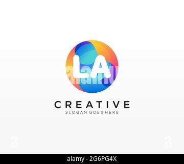 LA initial logo With Colorful Circle template Stock Vector