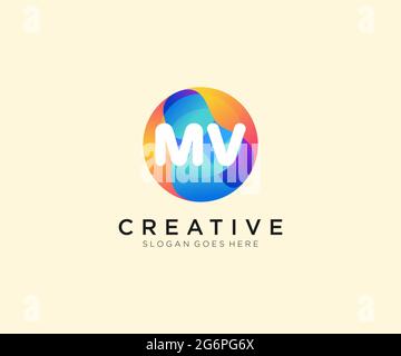 MV initial logo With Colorful Circle template Stock Vector