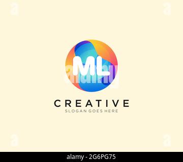 ML initial logo With Colorful Circle template Stock Vector