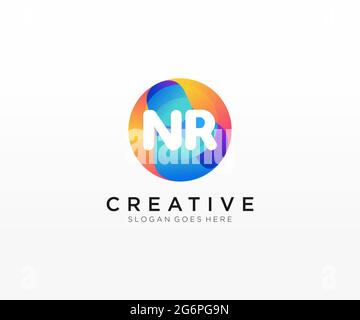 NR initial logo With Colorful Circle template Stock Vector