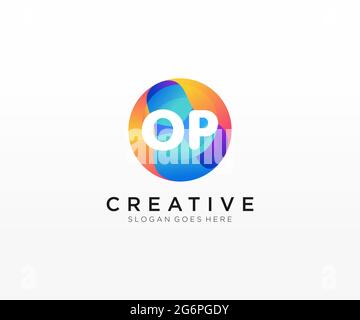 OP initial logo With Colorful Circle template Stock Vector