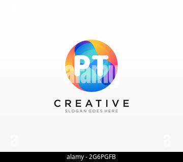 PT initial logo With Colorful Circle template Stock Vector