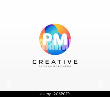 PM initial logo With Colorful Circle template Stock Vector