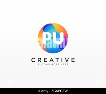 PU initial logo With Colorful Circle template Stock Vector