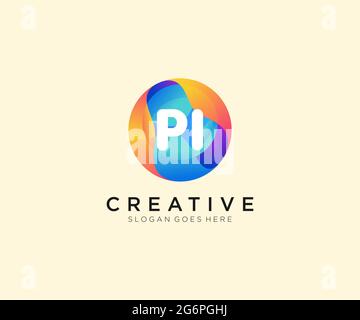 PIinitial logo With Colorful Circle template Stock Vector