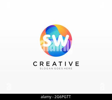SW initial logo With Colorful Circle template Stock Vector