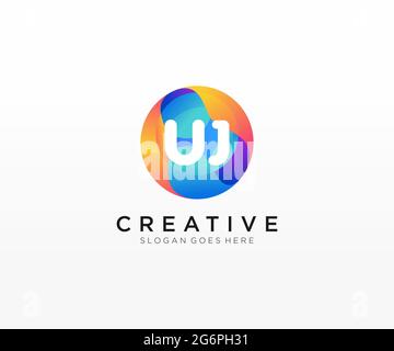 UJ initial logo With Colorful Circle template Stock Vector