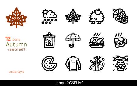 Autumn icon vector set. Linear style collection of season attributes Stock Vector