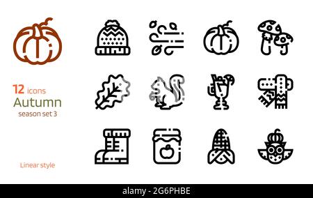 Autumn icon vector set. Linear style collection of season attributes Stock Vector
