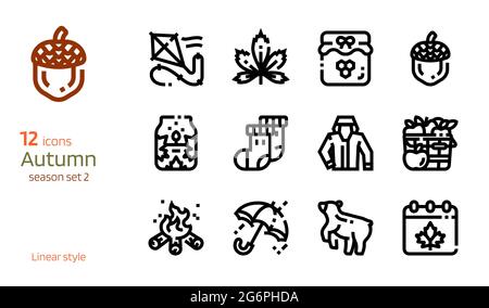 Autumn icon vector set. Linear style collection of season attributes Stock Vector