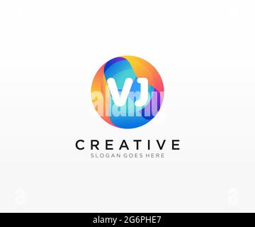 VJ initial logo With Colorful Circle template Stock Vector