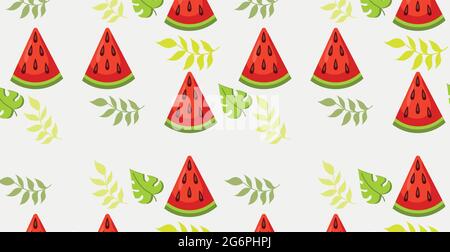 Seamless pattern, realistic pieces of watermelon - Vector illustration Stock Vector