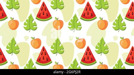 Seamless pattern, realistic pieces of watermelon - Vector illustration Stock Vector
