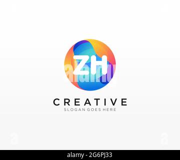 ZH initial logo With Colorful Circle template Stock Vector