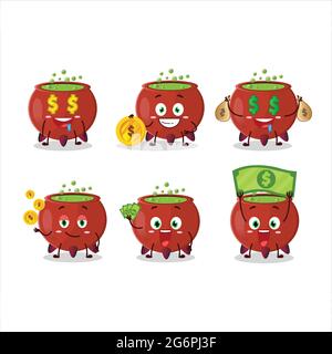 Witch bowl cauldron cartoon character with cute emoticon bring money. Vector illustration Stock Vector