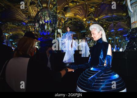 Paris, France, 7th July 2021A model performs during the Clara Daguin & Jacquard by Google show as part of Paris Fashion Week on July 7, 2021 in Paris, France. Photo by Jana Call me J/ABACAPRESS.COM Stock Photo