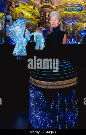 Paris, France, 7th July 2021A model performs during the Clara Daguin & Jacquard by Google show as part of Paris Fashion Week on July 7, 2021 in Paris, France. Photo by Jana Call me J/ABACAPRESS.COM Stock Photo