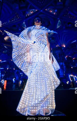 Paris, France, 7th July 2021A model performs during the Clara Daguin & Jacquard by Google show as part of Paris Fashion Week on July 7, 2021 in Paris, France. Photo by Jana Call me J/ABACAPRESS.COM Stock Photo